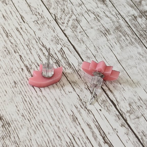 Sparkly Acrylic Light Pink Lotus with Light Pink Glitter Stud Earrings - Picture 10 of 10
